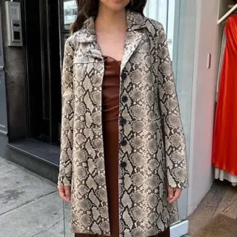 BLANKNYC Snake Charmer Faux Suede Snakeskin Print Trench s S Coat Duster